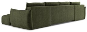 Zöld zsenília kinyitható sarokkanapé (U alakú) Leila – Makamii