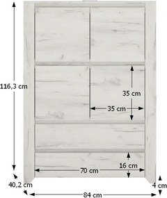 Komód typ 33, fehér craft, ANGEL