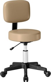 HOMCOM Rolling Stool with Backrest, Height Adjustable (72–84 cm / 28.3–33.1 in), 360° Swivel Office/Salon/Massage Stool – Light Brown | Aosom