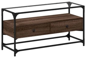 barna tölgy színű szerelt fa TV-szekrény üveglappal 98x35x51 cm