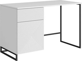 Asha íróasztal, fiókkal - 120 cm - matt fehér / fekete keret