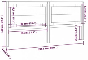 tömör fenyőfa ágyfejtámla 205,5 x 4 x 100 cm