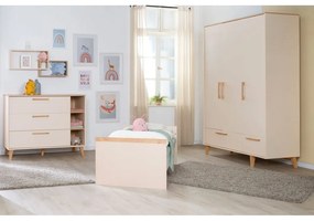 Krémszínű-natúr színű gyerek ruhásszekrény tölgyfa dekorral 138x200x55 cm Jil – Roba