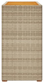 bézs polyrattan kerti kisasztal fa asztallappal 100x40x75 cm