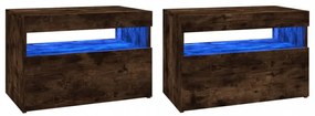 2 db barna tölgyszínű TV-szekrény LED-ekkel 60 x 35 x 40 cm