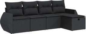 vidaXL 5 részes fekete polyrattan kerti kanapészett párnákkal