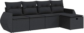vidaXL 5 részes fekete polyrattan kerti kanapészett párnákkal