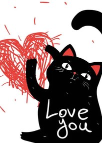 Illusztráció Black sarcastic grumpy cat scratched heart,, Marianna Pashchuk