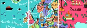 Kép - gyermek térkép Európa (órával) (90x30 cm)