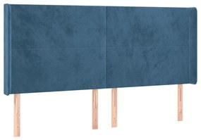 kék bársony fejtámla szárnyakkal 203x16x118/128 cm