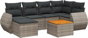 vidaXL 7 részes szürke polyrattan kerti ülőgarnitúra párnákkal