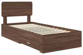 vidaXL Ágykeret fejtámlával fiókkal Barna Tölgy 100 x 200 cm Faanyag