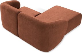 Terrakotta színű zsenília sarokkanapé (bal oldali-heverő résszel) Lani – Makamii