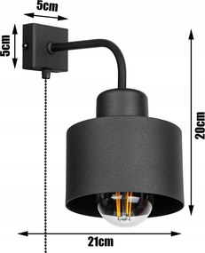 KÉSZLETKISÖPRÉS! Fali lámpa fekete fém búrával kapcsolóval | Loft - Industrial | Glimex Lavor 1xE27 GKL58C