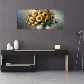 Kép – Napraforgós váza (120x50 cm)
