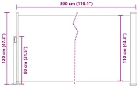 piros behúzható oldalsó napellenző 120 x 300 cm