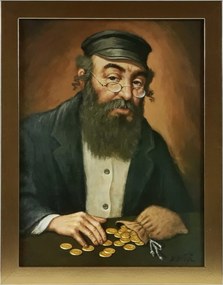 Vászonkép 45x35 Pénzszámláló Zsidó Arany Keret