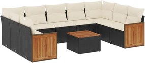 vidaXL 10 részes fekete polyrattan kerti ülőgarnitúra párnákkal