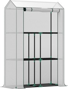 Outsunny Üvegház Polcokkal, Rollejtáros Ajtóval, Télálló Acélváz Üvegház, Üvegház Erkélyre, Kertbe, Paradicsomház UV Védelemmel 100x40x150cm | Aosom