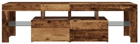 antik fa színű szerelt fa TV-szekrény LED-ekkel 140x36,5x40 cm