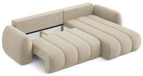 Világosbarna buklé kinyitható-tárolóhelyes sarokkanapé (jobb oldali-heverő résszel) Pele – Makamii