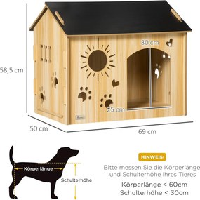 PawHut Kutyaház, szellőzőnyílásokkal, időjárásálló, fából készült, fekete és fa
