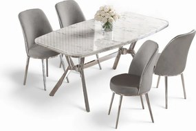 Lena étkezőgarnitúra, fehér márvány-króm, 160 cm – TR240CHR2854