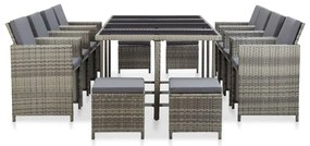 vidaXL 13 részes bézs polyrattan kültéri étkezőszett párnákkal