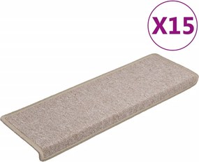 vidaXL 15 db lépcsőszőnyeg 65 x 21 x 4 cm bézs téglalap alakú széllel