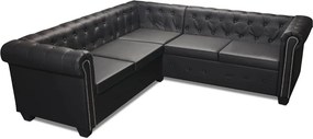 vidaXL 5 személyes fekete műbőr Chesterfield sarokkanapé