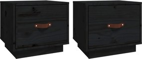 vidaXL 2 db fekete tömör fenyőfa éjjeliszekrény 40 x 34 x 35 cm
