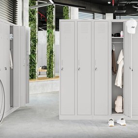 Pléh öltözőszekrény talpazaton, négymodulos, polcokkal KACPER II, 600 x 1800 x 500 mm, szürke