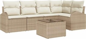 vidaXL Kerti Kanapé Szett párnával 6 pcs Beige és Fehér polirattan