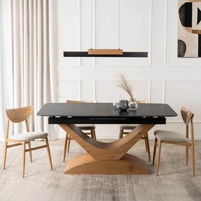Bővíthető Márványhatású Kerámia Étkezőasztal Fekete/Tölgy Színben. ALICANTE 160-200 cm