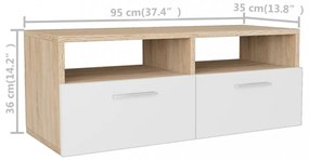 2 db tölgyfa színű/fehér faforgácslap TV szekrény 95x35x36 cm