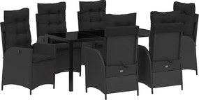 vidaXL Kert étkező szett párnával 7 pcs Fekete polirattan