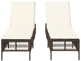 2 db barna polyrattan napozóágy párnával