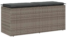 Szürke polyrattan kerti pad párnával 116 x 46 x 57 cm