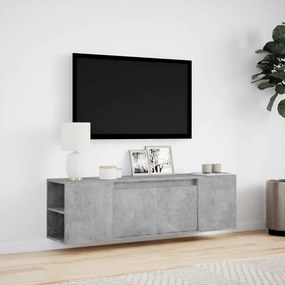 betonszürke falra szerelhető TV-szekrény LED-del 135x31x39,5 cm