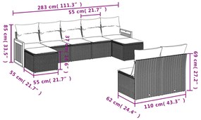 9 részes fekete polyrattan kerti ülőgarnitúra párnákkal