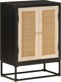 vidaXL fekete tömör mangófa és vas tálalószekrény 55 x 30 x 76 cm