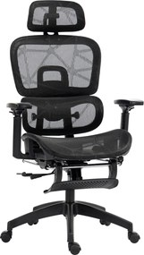HOMCOM Ergonomikus Irodai Szék Karfával, Fejtámlával, Ágyéktámasszal, Magasságban Állítható Mézgés Forgószék Hintázó Funkcióval, Dőlésszög Szabályzáss