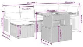 6 részes bézs polyrattan kerti ülőgarnitúra párnával