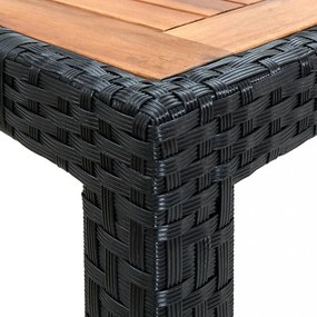 7 részes fekete kültéri polyrattan és akácfa étkezőszett