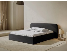 Fekete kárpitozott ágyneműtartós franciaágy ágyráccsal 200x200 cm Elizabeth – Micadoni