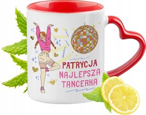 Piros bögre szív alakú füllel Patríciának Ajándék