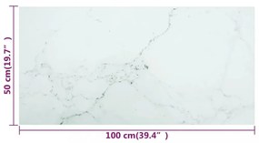 fehér edzett üveg asztallap márványdizájnnal 100 x 50 cm 6 mm