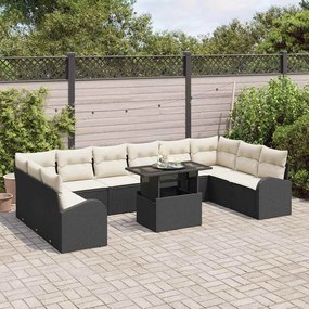 Kerti Kanapé Szett tárolóval 11 pcs Fekete Poli rattan