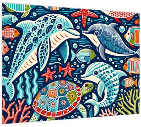 Kép – Rajzolt vízi állatok (70x50 cm)