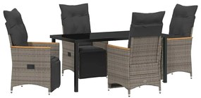 vidaXL Kert étkező szett párnával 5 pcs Szürke polirattan